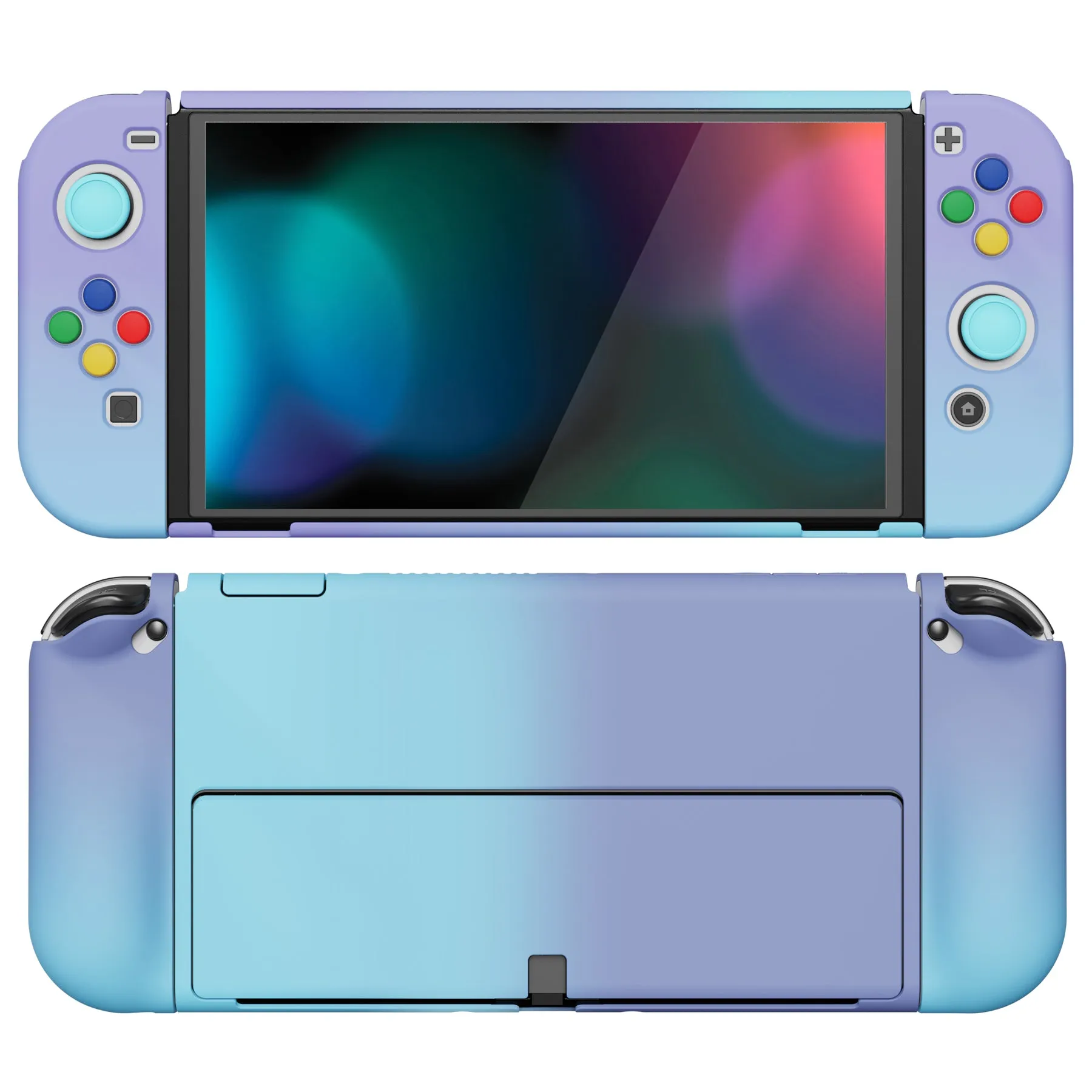 PlayVital AlterGrips Protective Slim Case for Nintendo Switch OLED, Ergonomic Grip Cover for Joycon, Dockable Hard Shell for Switch OLED with Thumb Grip Caps & Button Caps - Gradient Violet Blue - JSOYP3003