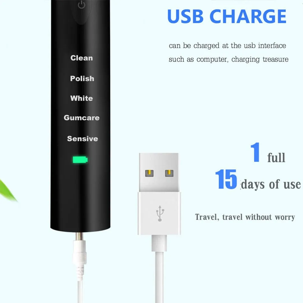 Powerful Ultrasonic Sonic Electric Toothbrush USB Charge Rechargeable Tooth Brush Washable Electronic Whitening Teeth Brush J110