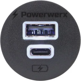 Powerwerx Panel Mount Combination USB QC3.0 and USB Type-C QC4.0 75W Fast Device Charge