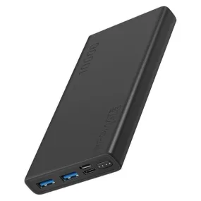 Promate 10000mAh Smart Charging Power Bank, Dual USB, USB-C, Micro-USB, Compatible with All Smart Phones & Tablets, Black