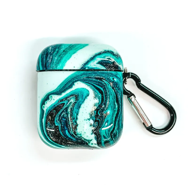 Protective AirPods Case in Teal Marble