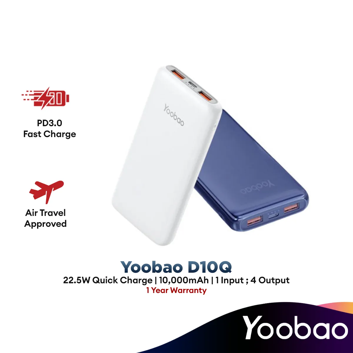 [Public Bank Exclusive] Yoobao D10Q 10000mAh 22.5W Super Fast Charge Slim Power Bank Support PD/SCP/FCP/QC3.0 with Dual Outputs - Blue (Copy)