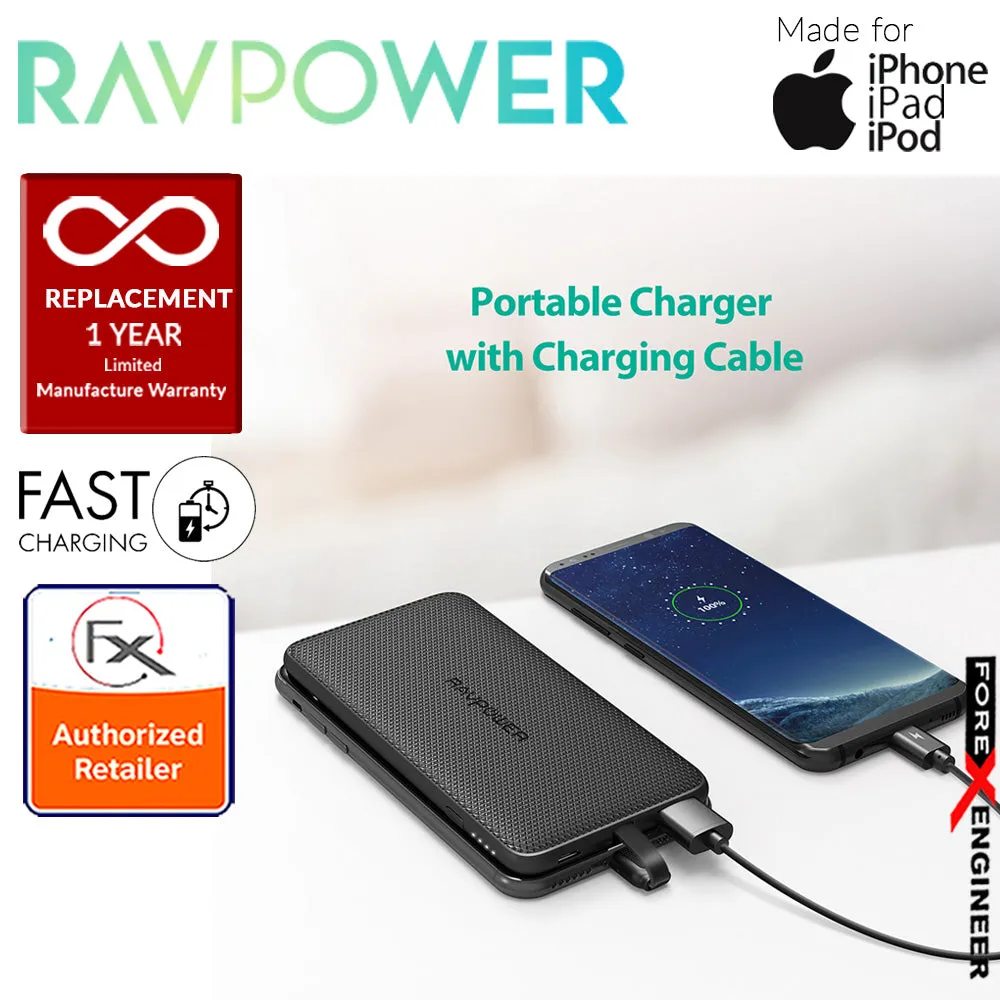 RavPower RP-PB099 Power Bank 10000mAh capacity with Built-In Lightning Cable - Black