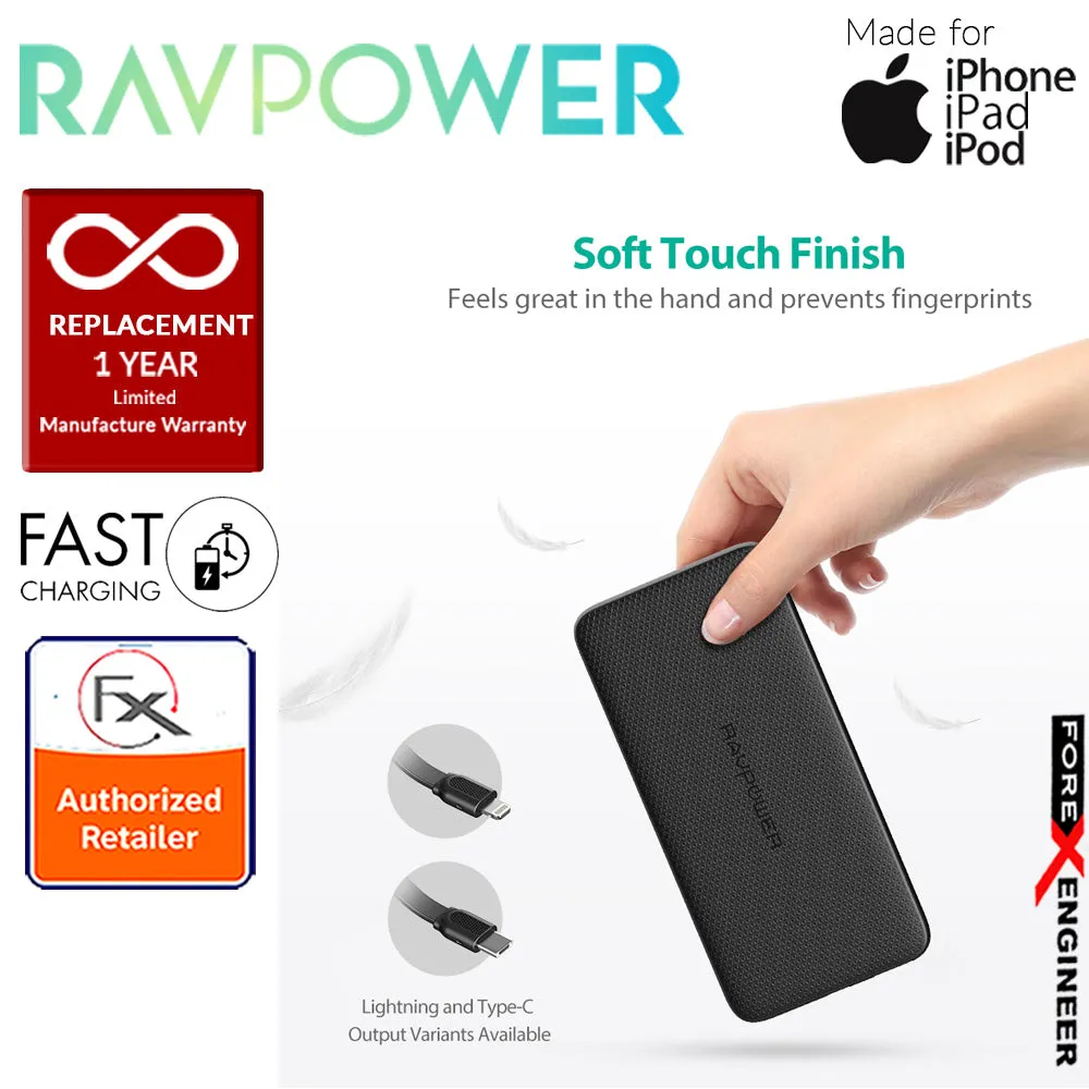 RavPower RP-PB099 Power Bank 10000mAh capacity with Built-In Lightning Cable - Black