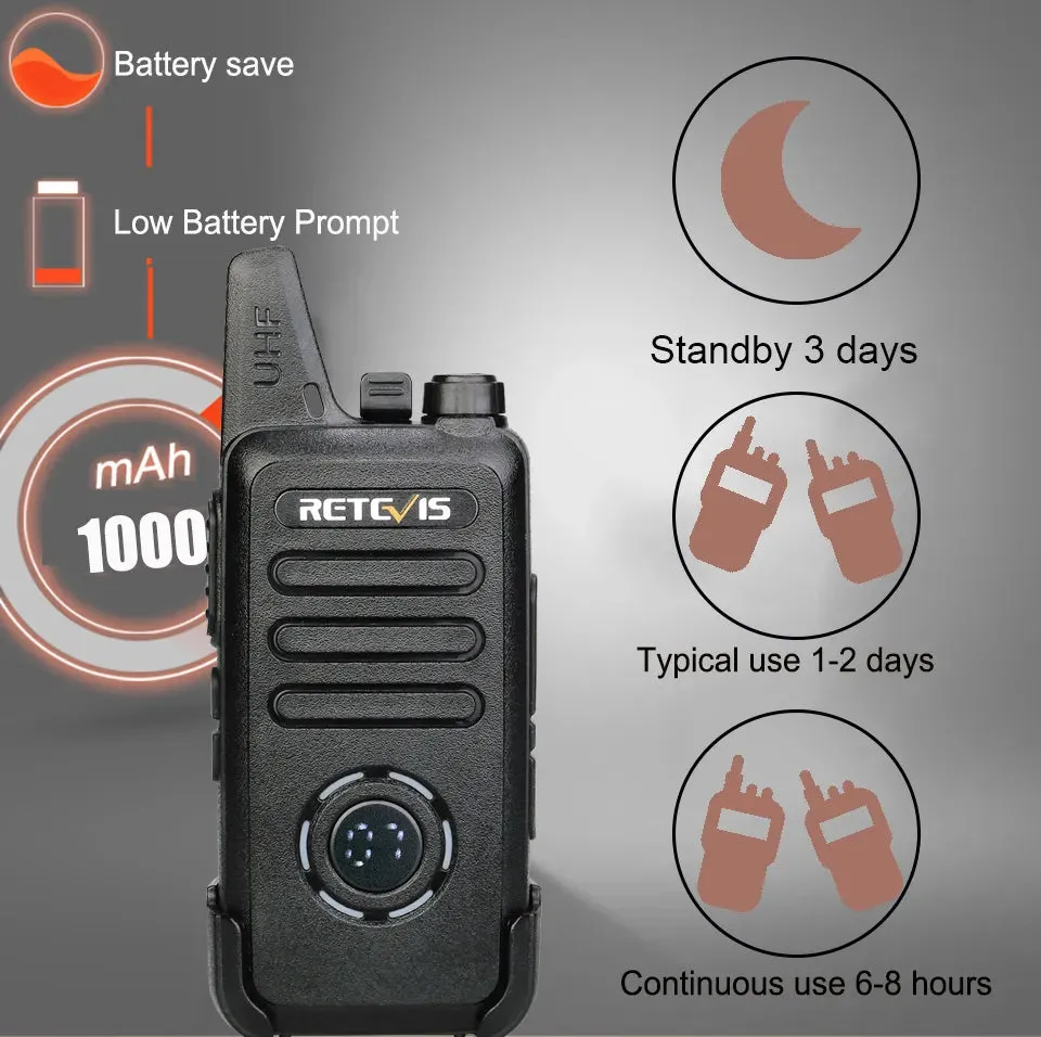 RETEVIS RT22S Handsfree Walkie Talkie 2pcs RT22 Upgrade VOX Hidden Display Two-way Radio Transceiver Walkie-talkies FRS 462MHz