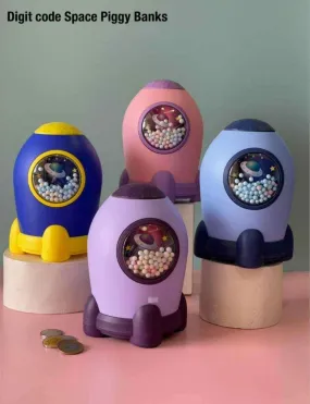 Rocket Money Saving Plastic Coin Bank with Lock