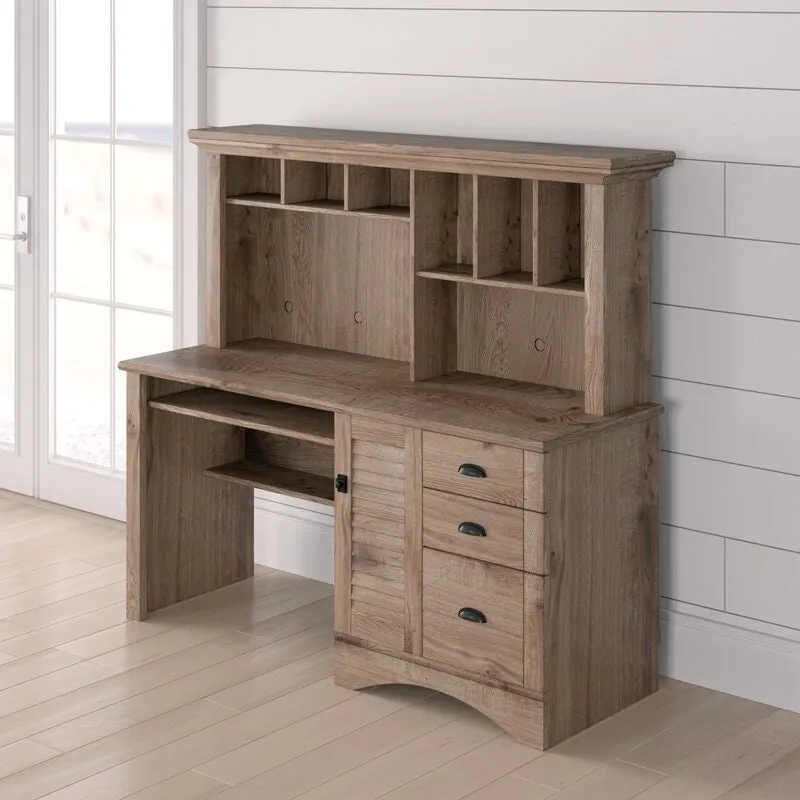 Salt Oak Desk with Hutch Slide-Out Keyboard/Mouse Shelf with Metal Runners and Safety Stops to Keep More Storage from your Desk for Computer