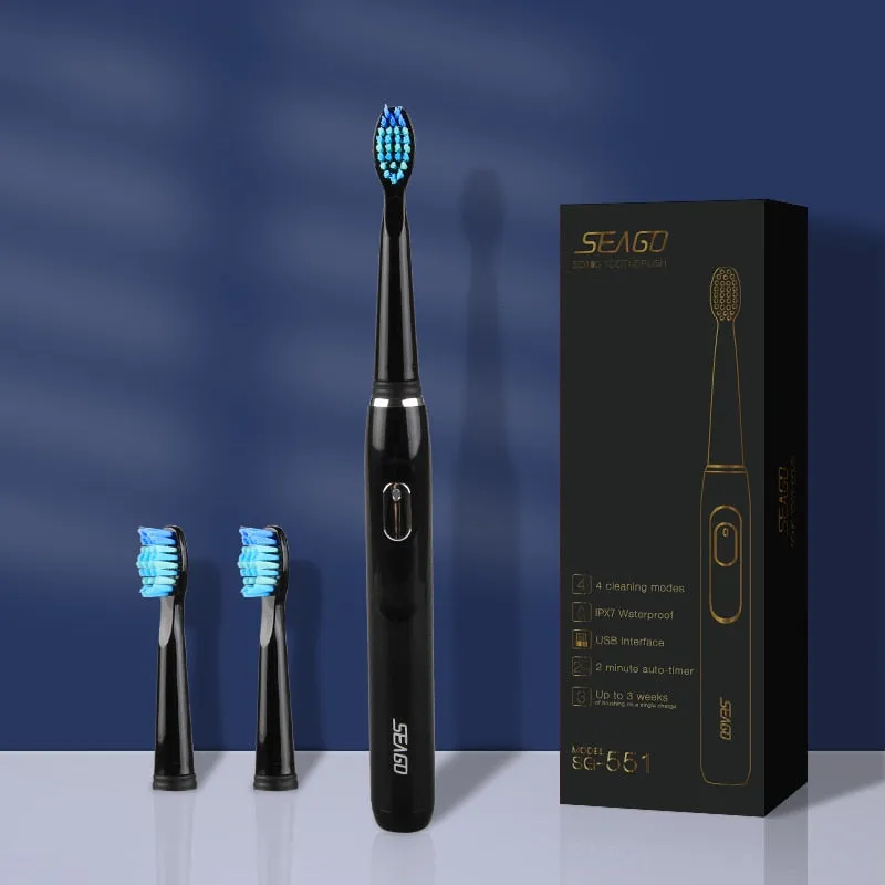 SEAGO Electric Toothbrush Rechargeable Buy 2 Pieces Get 50% Off Sonic Toothbrush 4 Mode Travel Toothbrush with 3 Brush Head Gift