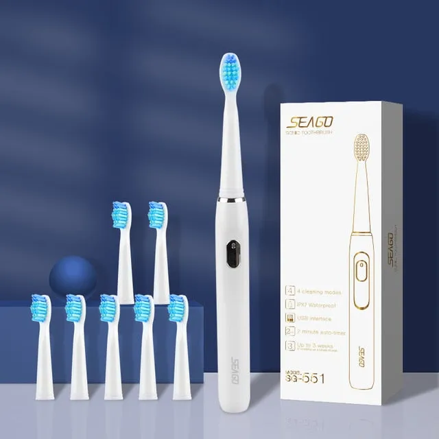 SEAGO Electric Toothbrush Rechargeable Buy 2 Pieces Get 50% Off Sonic Toothbrush 4 Mode Travel Toothbrush with 3 Brush Head Gift