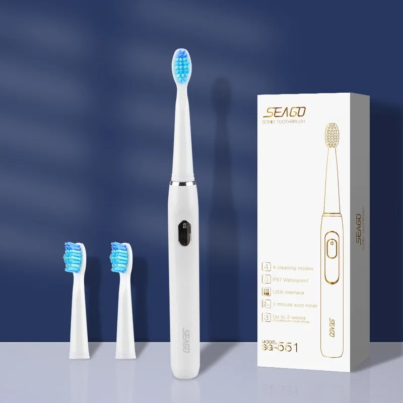 SEAGO Electric Toothbrush Rechargeable Buy 2 Pieces Get 50% Off Sonic Toothbrush 4 Mode Travel Toothbrush with 3 Brush Head Gift