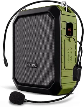 SHIDU Voice Amplifier for Teachers and Coaches18W Portable PA System Wired Mic Headset 4400Mah Rechargeable Battery (Working Time:12H) Bluetooth 5.0 & Waterproof Ipx5 for Teaching, Meeting,Speech