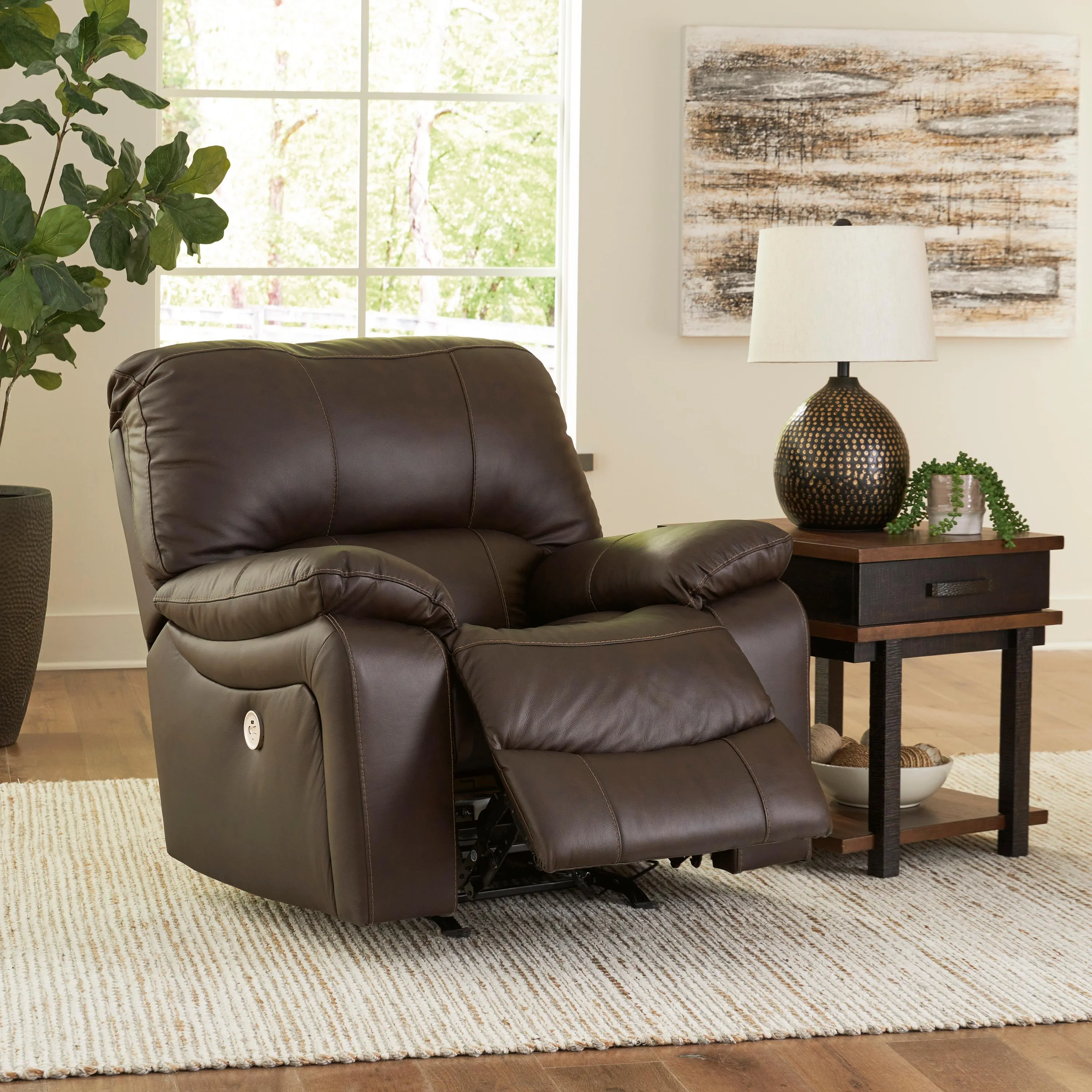 Signature Design by Ashley Leesworth Power Rocker Leather Match Recliner U4380898