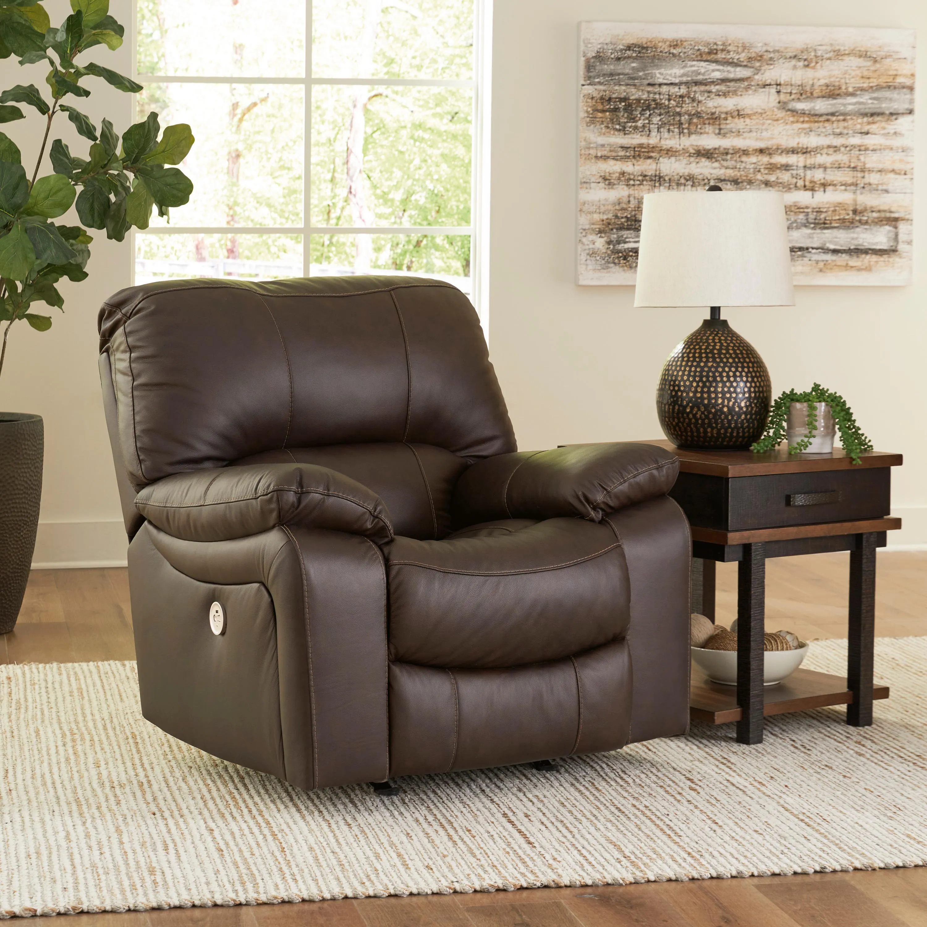 Signature Design by Ashley Leesworth Power Rocker Leather Match Recliner U4380898