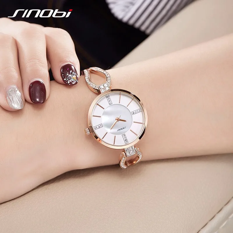 SINOBI Luxury Brand Women Watches Diamond Bracelet Watch Women Elegant Ladies Girls Quartz Wristwatch Female Dress Watches Gift