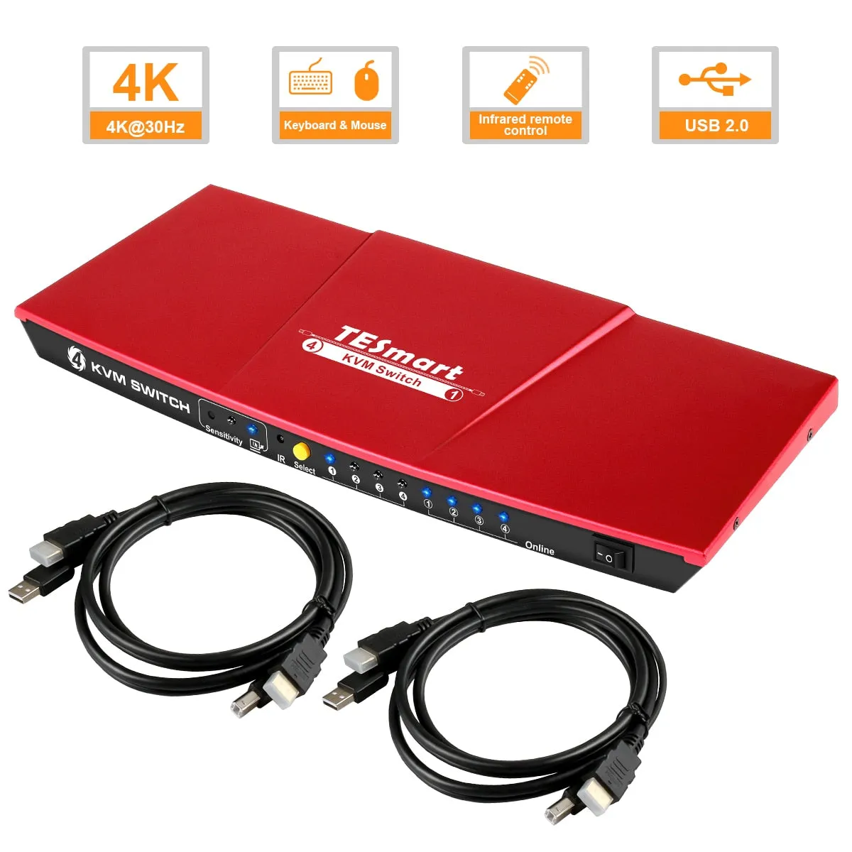 Te Smart 4K 4x1 KVM HDMI switch 4 ports 3840x2160 @ 30Hz KVM cable supports USB 2,0 control up to