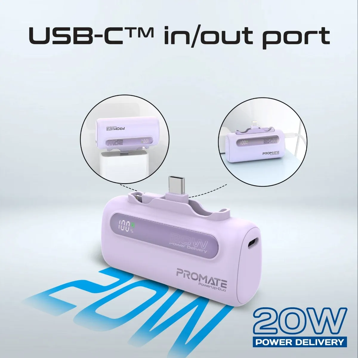 Ultra-Compact Fast Charging Power Bank with Dual foldable USB-C™ & Lightning Connectors