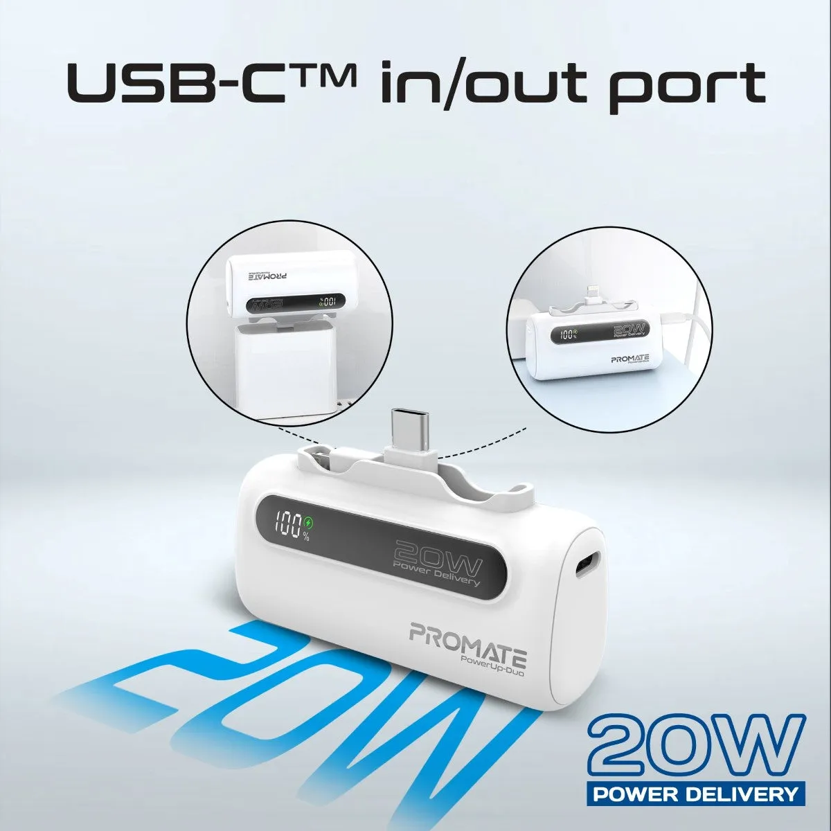 Ultra-Compact Fast Charging Power Bank with Dual foldable USB-C™ & Lightning Connectors