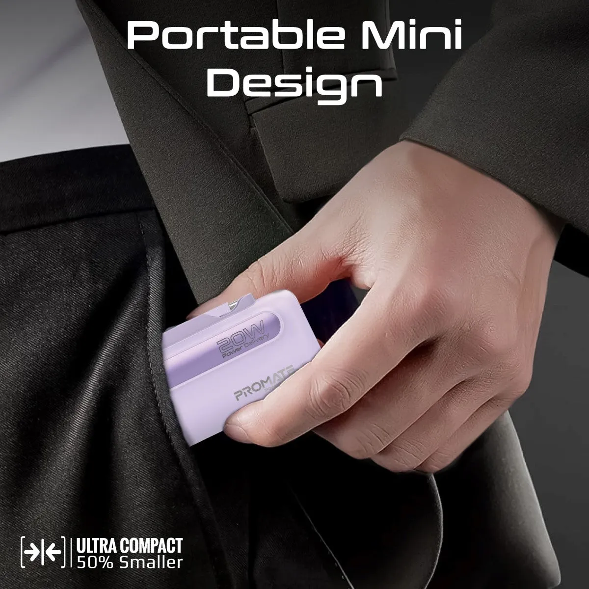 Ultra-Compact Fast Charging Power Bank with Dual foldable USB-C™ & Lightning Connectors