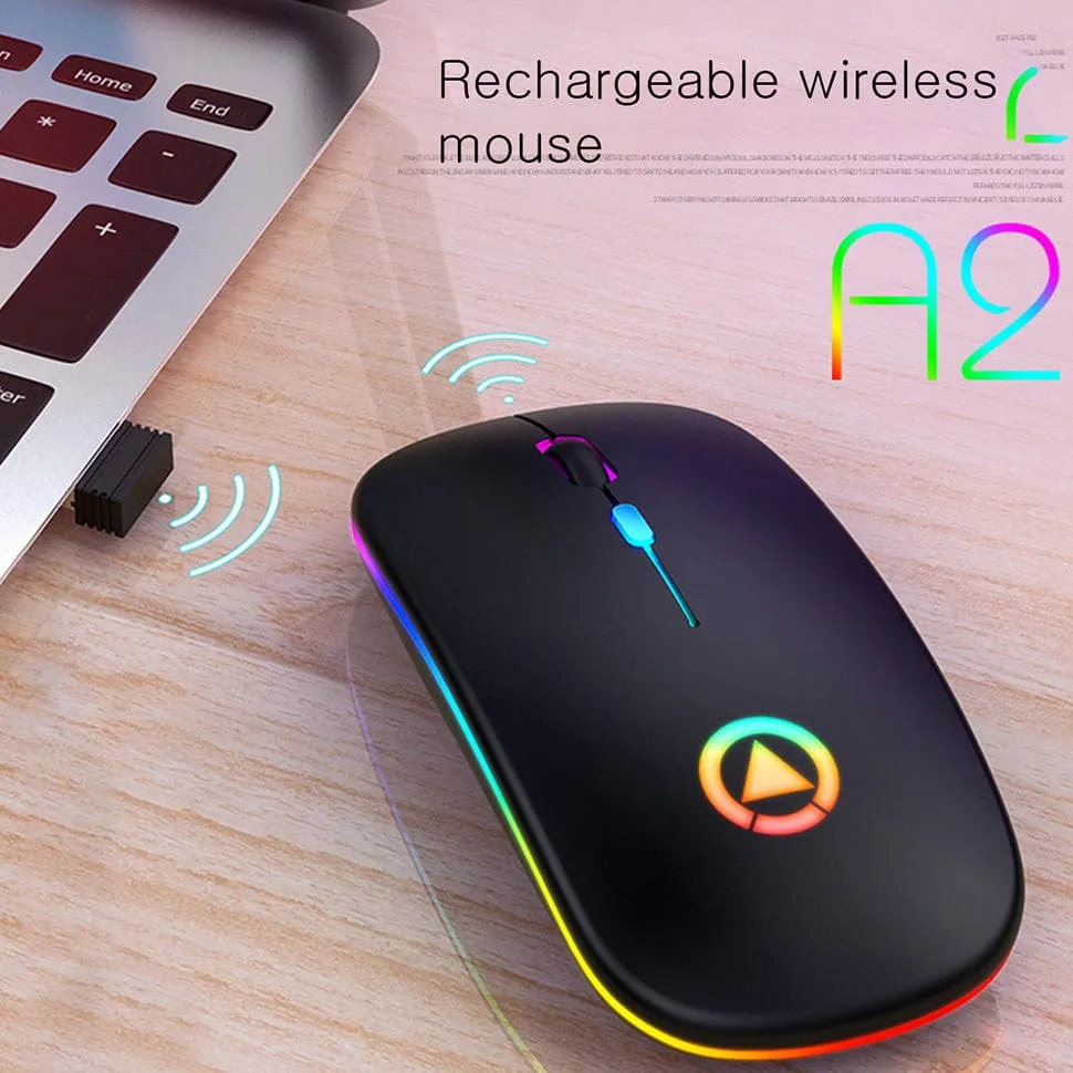 Ultra-Thin Mini A2 Wireless Rechargeable LED Mouse With 7 Colors