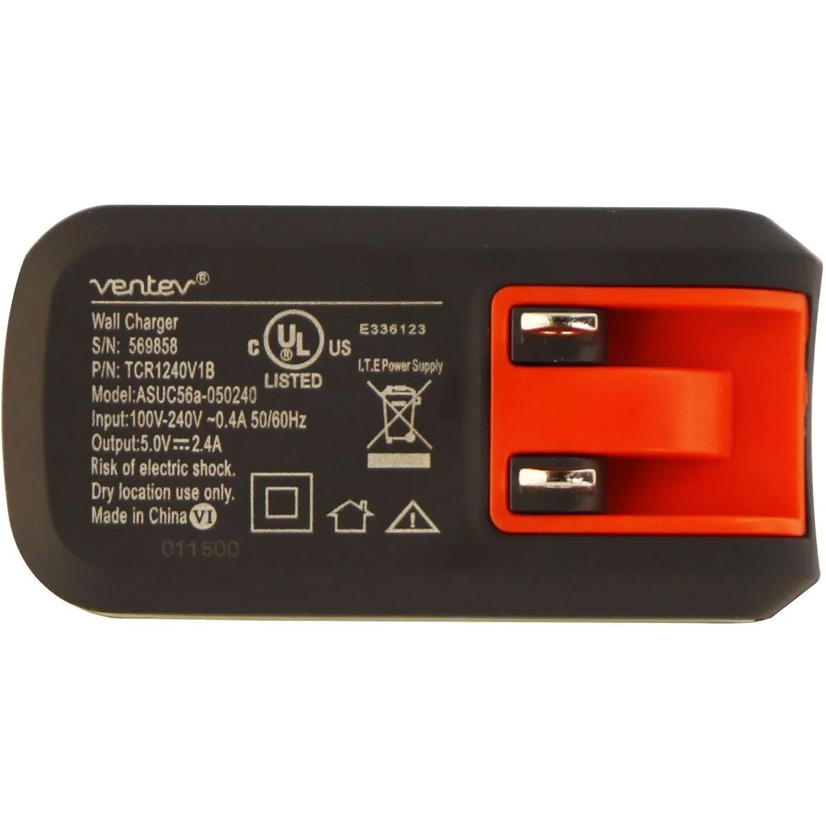 Ventev R1240 2.4-Amp Single USB Wall Charging Adapter - Gray/Orange