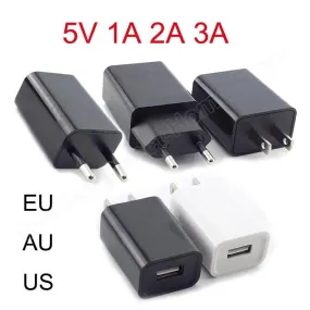 Versatile 5V Travel USB Charger - Compact Wall Adapter for EU/US/AU Plugs with Multiple Output Options