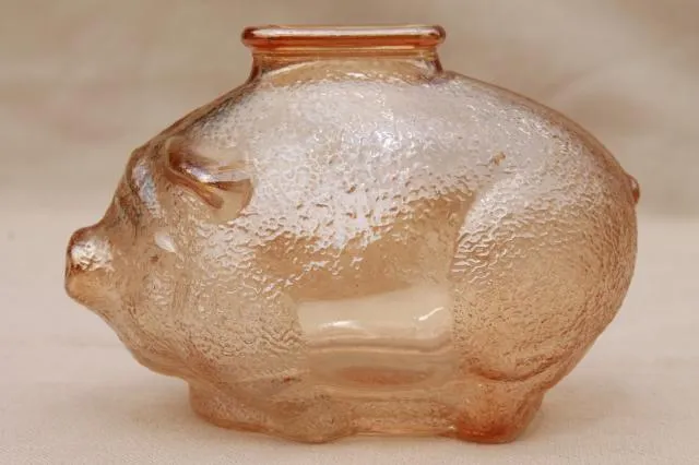 Vintage Depression Style Pink Glass Pig Bank