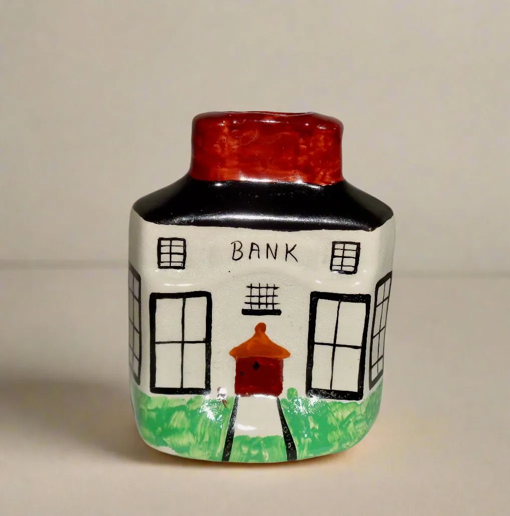 Vintage Staffordshire Flat Ceramic Bank Money Box