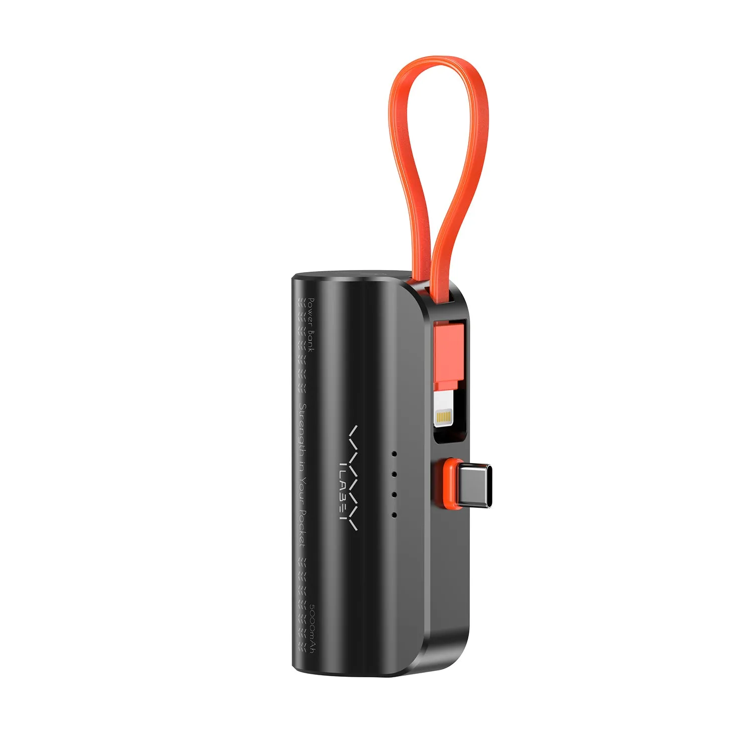 Vyvylabs Q12 Capsule Power Bank 5000mAh Type-C With iP Cable and Stand - Black