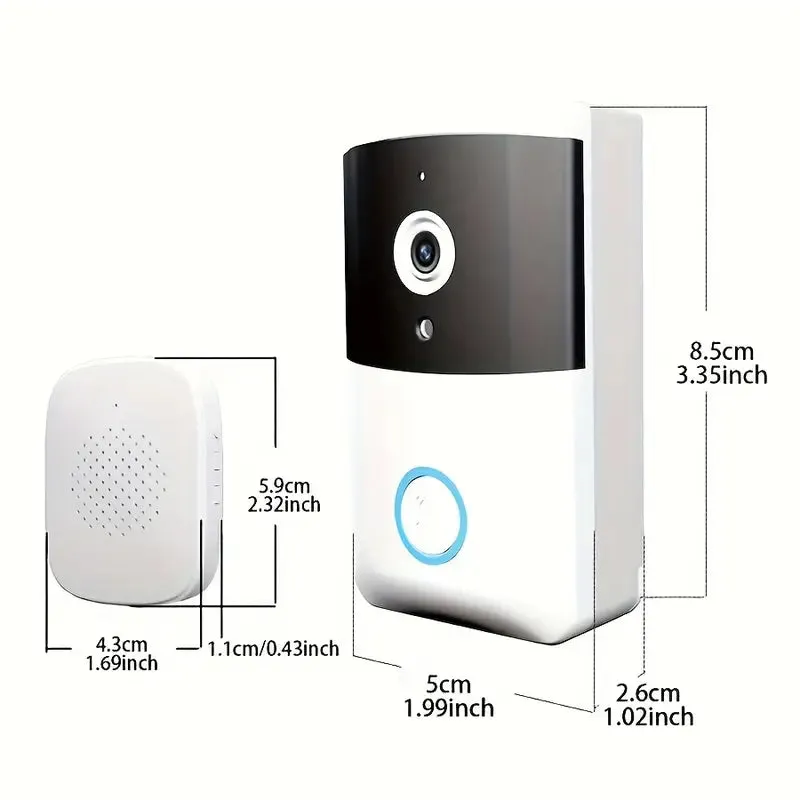 Wireless Smart Video Doorbell - Video Doorbells with Night Vision, 2-Way Audio, Wi-Fi Connectivity, Real-Time Viewing, App Control, 38 Melodies, Adjustable Volume