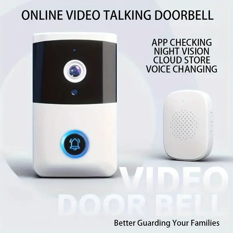 Wireless Smart Video Doorbell - Video Doorbells with Night Vision, 2-Way Audio, Wi-Fi Connectivity, Real-Time Viewing, App Control, 38 Melodies, Adjustable Volume