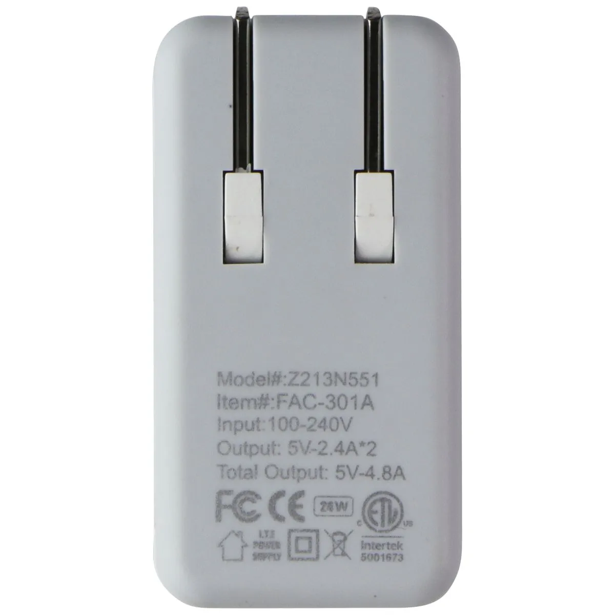 ZipKord 4.8A Wall Charger with Dual USB Ports - White/Gray (Z213N551)